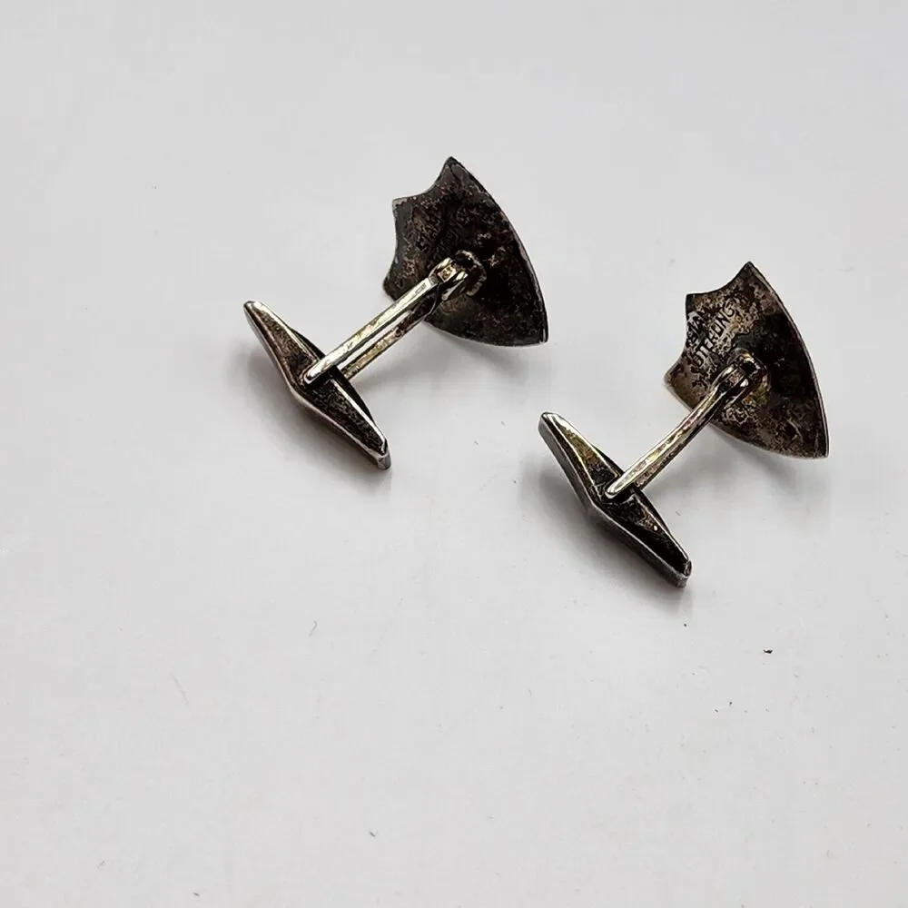 Vintage Siam Sterling Silver Niello Dancer In Shield Cufflinks